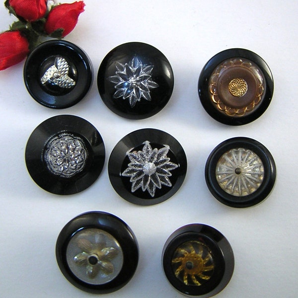 8 Fur Coat Buttons, Medium Size, Vintage 1950s, Lucite on Bakelite, Loop Shanks, Button Jewelry Buttons, Mix & Match