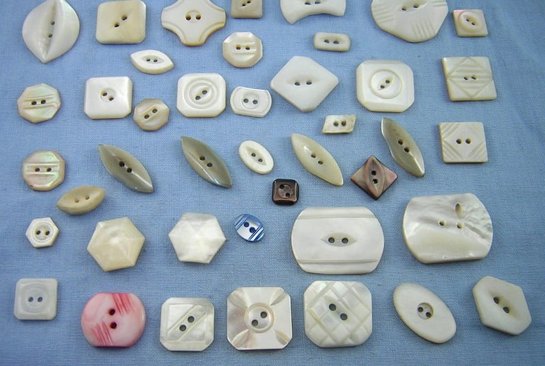 Create Pretty! Craft 50+ Mother of Pearl Sewing Buttons for Quilting No Round Buttons Sew-thru Style Shell BUTTONS: All Linear Shapes