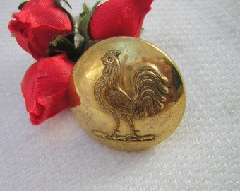 Handsome Rooster Livery Button, Brass, Barnyard Fowl on Torse, Contour Dome, Firmin & Sons, London,  Chicken, Bird Button, Medium Size