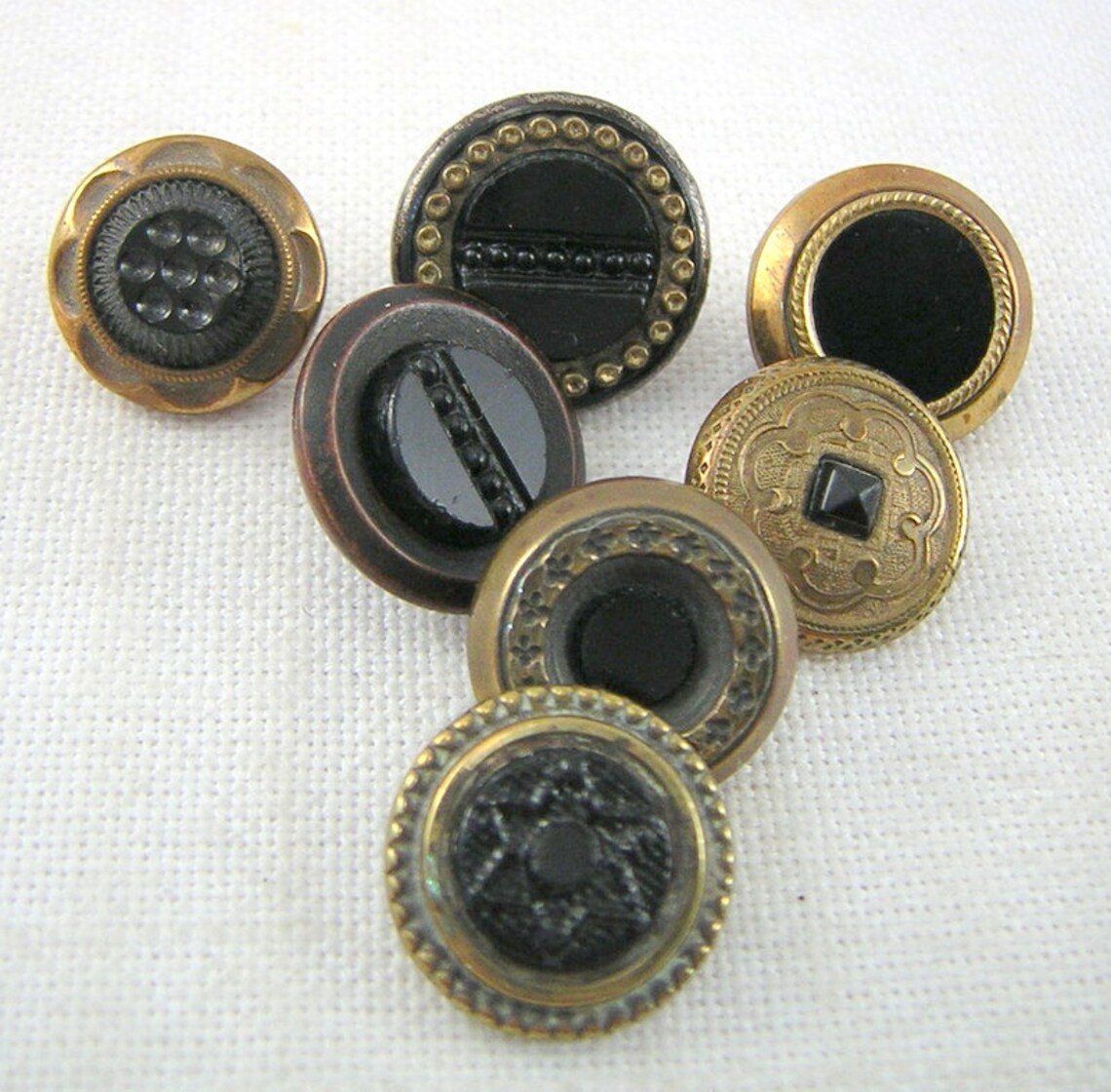 7 Small Antique Waistcoat Vest BUTTONS Black Glass Set in Etsy
