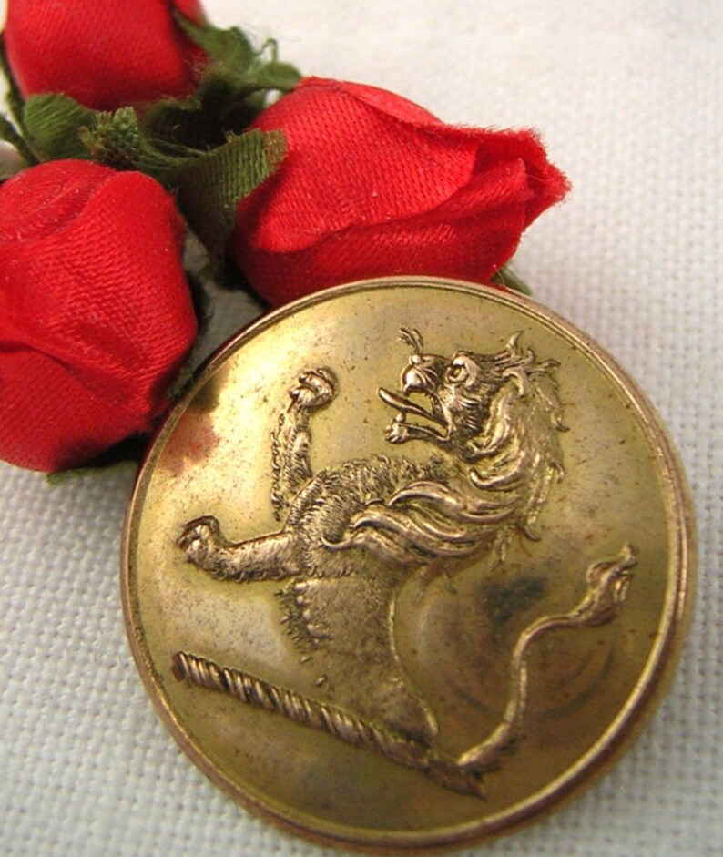 Antique Livery BUTTON Brass Rampant Demi Lion on Torse Etsy UK