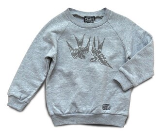 Sweat-shirt, heather grey, kids, Love's wing print, UNDER MY SKIN, hand-printed, limited edition