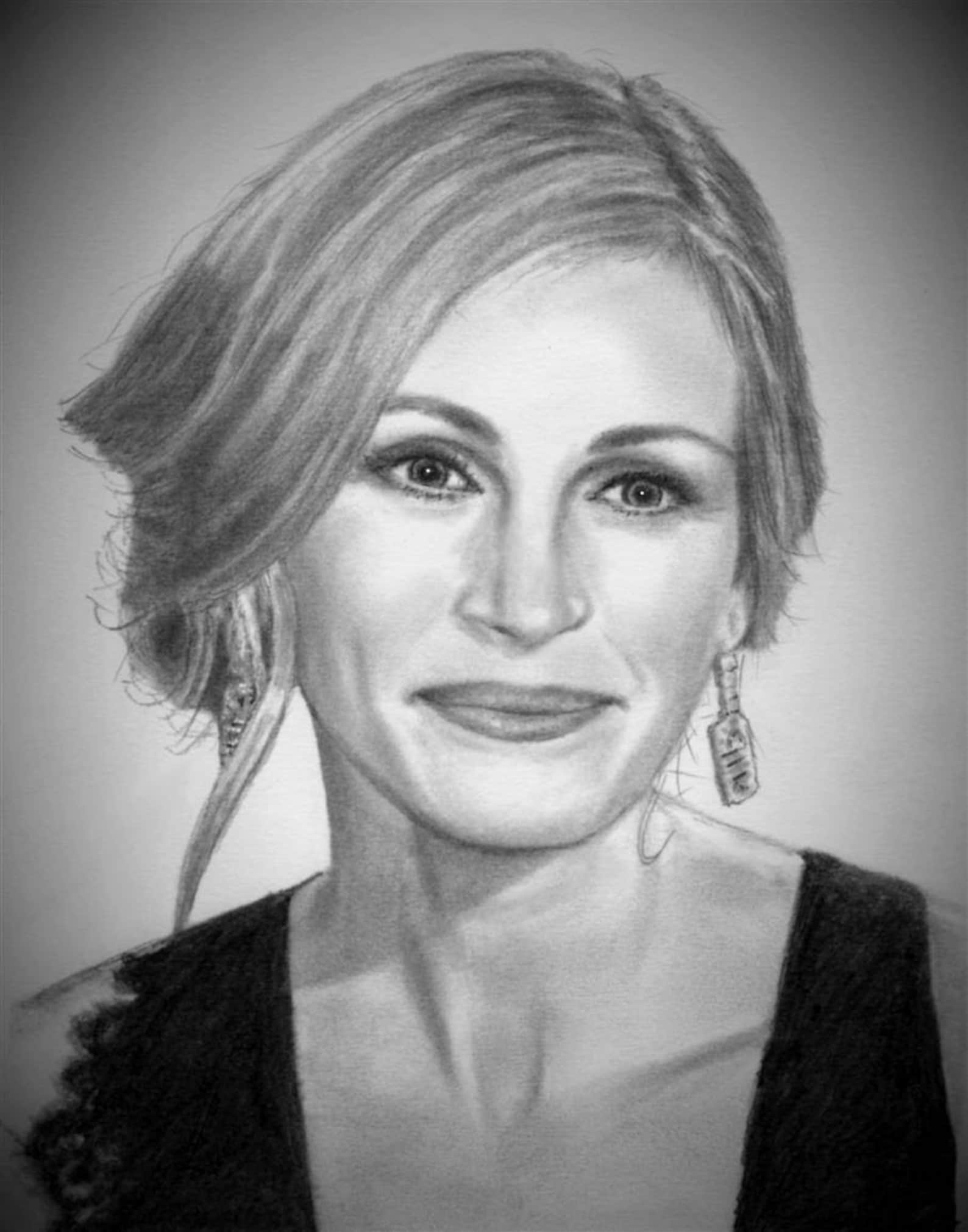 Pencil Portrait Drawing of Julia Roberts 8 X 10 Etsy