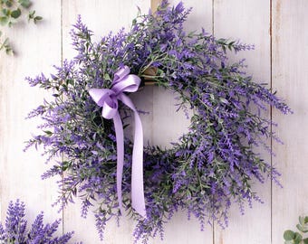 Lavender Farmhouse Door Wreath adorned with a Bow