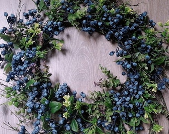 Blueberry Wreath, Large Wreath, Year Round Wreath, Spring Wreath Summer Wreath, Door Wreath, Farmhouse decor, Farmhouse wreath