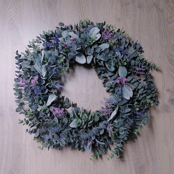 Front Door Wreath, Indoor Wreath, Eucalyptus Wreath Year around Wreath, New Home Door Wreath, Fern Wreath, Lavender Grasses Wreath, RTS