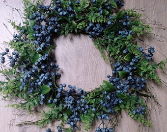 Blueberry Wreath, Large Wreath, Year Round Wreath, Spring Wreath Summer Wreath, Door Wreath, Farmhouse decor, Farmhouse wreath