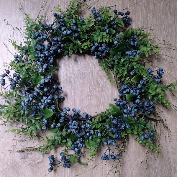 Blueberry Wreath, Large Wreath, Year Round Wreath, Spring Wreath Summer Wreath, Door Wreath, Farmhouse decor, Farmhouse wreath