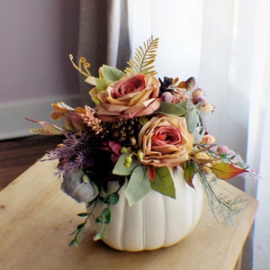 Silk flower arrangement, Pumpkin Arrangement, Fall Floral, Thanksgiving Centerpiece Fall Centerpiece, Kitchen Decor, Bedroom Decor Farmhouse