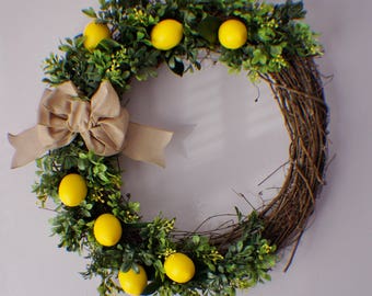 Lemon Wreath, Summer Wreath, Fall Wreath, Year Round Fern Wreath, Front Door Wreath, New Home Door Wreath, Green Leaf and Flower Wreaths