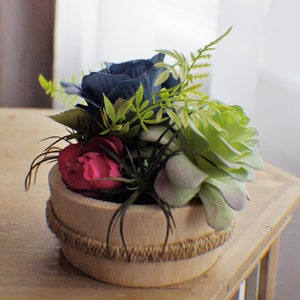 Succulent flower arrangement, Silk Flower Arrangement, Roses Arrangement, Table Centerpiece, Bathroom Decor Bedroom Decor image 1