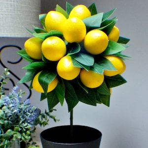 Lemon tree  Topiary, Farmhouse Arrangement, Lemon tree and greenery arrangement, tabletop or centerpiece
