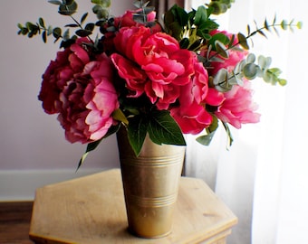 Farmhouse flower arrangement, French Country Peony Arrangement, Bright Pink All year Round Arrangement, Table Centerpiece, Housewarming