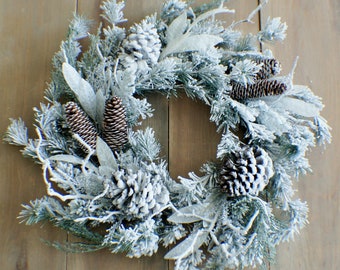 Farmhouse Christmas Wreath, Frosted Wreath, Juniper wreath, Pine Wreath, Mantel Wreath, Farmhouse Wreath, Housewarming Gift, Winter Wreath