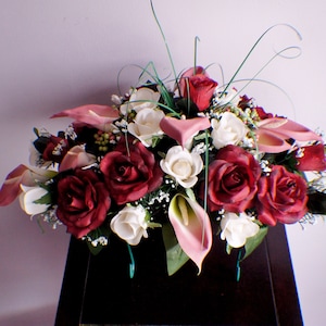 Headstone Saddle, Memorial Flowers, Spring Memorial Flowers, Gravesite Spray, Memorial flowers, Tombstone flowers, Pink Hibiscus