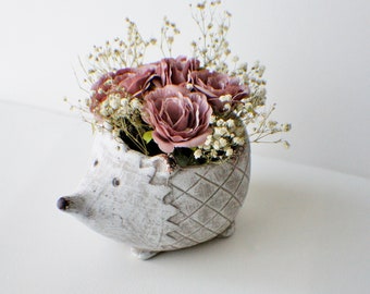 Roses flower arrangement, Silk Flower Arrangement, Hedgehog Arrangement, Babies Breath Table Centerpiece, Bathroom Decor Bedroom Decor