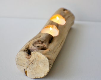 Drift Wood Candle Holder, Wedding Center Pieces, Log Candle Holder, Fireplace Mantle, Rustic Home Decor, Farmhouse Decor, Coffee Table Decor