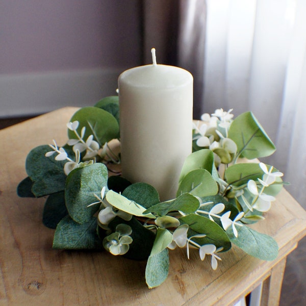 Eucalyptus Farmhouse candle ring, farmhouse everyday decoration small wreath real feel eucalyptus wreath Wedding Flowers Wedding Candle ring