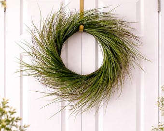 Corona de hierbas para puerta de casa de campo, corona de follaje