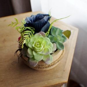 Succulent flower arrangement, Silk Flower Arrangement, Roses Arrangement, Table Centerpiece, Bathroom Decor Bedroom Decor image 7