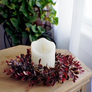 Fall Winter Candle ring, Eucalyptus Candle Ring, Farmhouse decor, Burgundy wreath