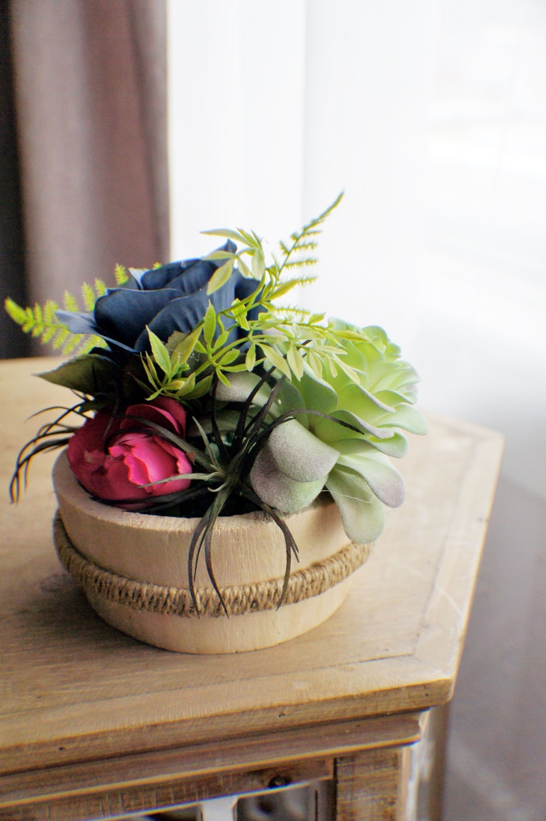 Succulent flower arrangement, Silk Flower Arrangement, Roses Arrangement, Table Centerpiece, Bathroom Decor Bedroom Decor image 3