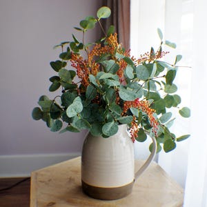 Fall Silk flower arrangement, Cup Eucalyptus Arrangement Autumn Arrangement, Fall Thanksgiving Arrangement Table Centerpiece Farmhouse decor