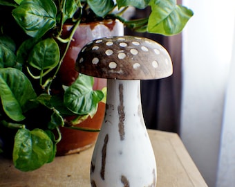 Handcarved Wooden Mushroom: Farmhouse Woodland Decor