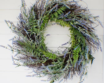 Lavender Wreath, Farmhouse Front Door Wreath, Extra large Wreath, Greenery Wreath, Year Round Wreath, Mothers Day, Farmhouse decor