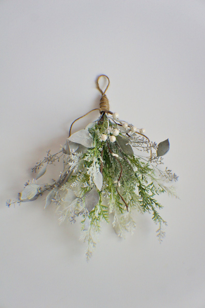 Mistletoe kissing ball Christmas decor Winter wedding decor Farmhouse Christmas greenery holiday decor Christmas mistletoe decoration image 2