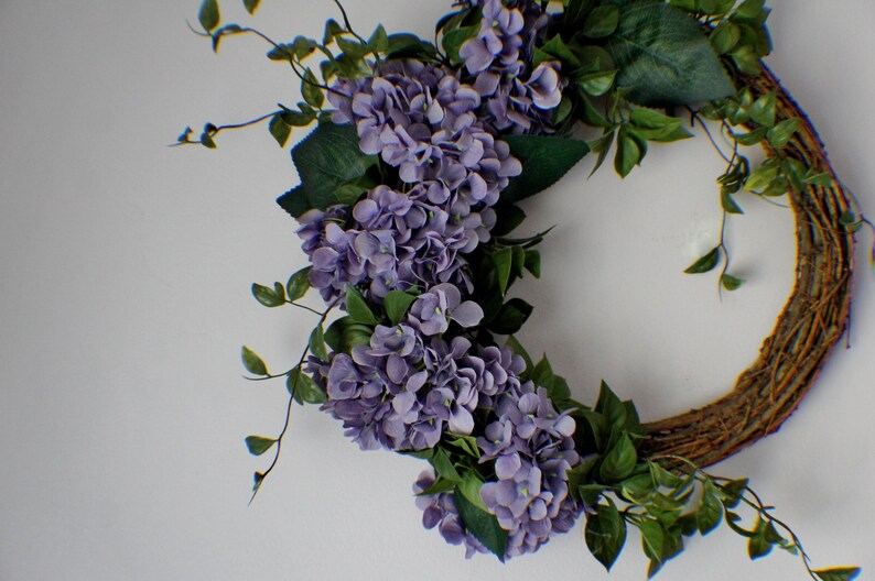 Hydrangea Front Door Wreath: Purple Floral Wedding Decor image 5
