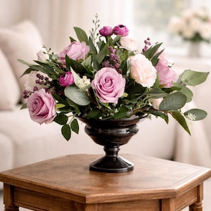Silk flower arrangement, Dusty Rose Arrangement, Rose Arrangement, Eucalyptus Wedding Arrangement Table Centerpiece Housewarming