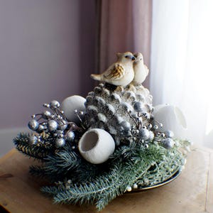 Farmhouse Christmas arrangement, Ready to Ship, Christmas Arrangement,  Pine Cone Arrangement, Pine Juniper Table Centerpiece Christmas Gift