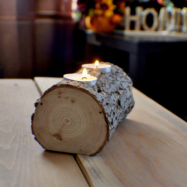 Wood Candle Holder, Wedding Center Pieces, Log Candle Holder, Fireplace Mantle, Rustic Home Decor, Farmhouse Decor, Coffee Table Decor