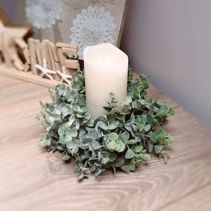 Eucalyptus Farmhouse candle ring, farmhouse everyday decoration small wreath real feel eucalyptus wreath Wedding Flowers Wedding Candle ring