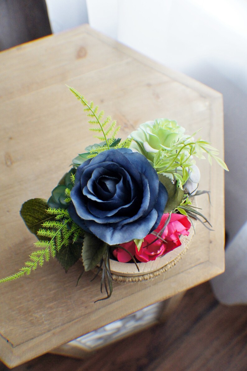 Succulent flower arrangement, Silk Flower Arrangement, Roses Arrangement, Table Centerpiece, Bathroom Decor Bedroom Decor image 5