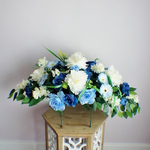 Headstone Saddle, Memorial Flowers, Summer Memorial Flowers, Gravesite Spray, Memorial flowers, Tombstone flowers, Blue and White