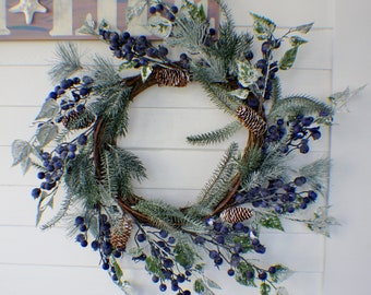 20" Christmas Wreath, Ready to Ship Greenery Wreath, Rustic Decor, Door Wreath Mantel Wreath, Farmhouse Wreath, Housewarming Gift