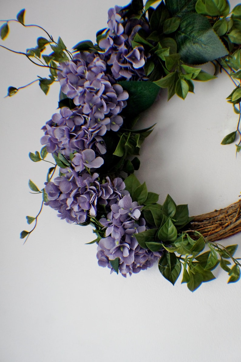 Hydrangea Front Door Wreath: Purple Floral Wedding Decor image 7