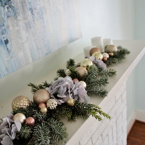 Silk flower arrangement, Ready to Ship, Christmas Arrangement, Mantel Arrangement, Fireplace Swag Table Centerpiece Christmas Gift