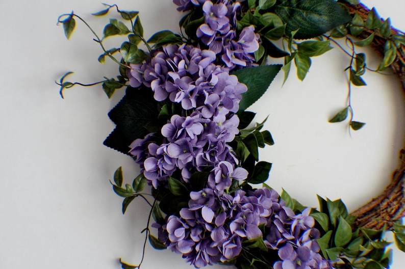 Hydrangea Front Door Wreath: Purple Floral Wedding Decor image 2