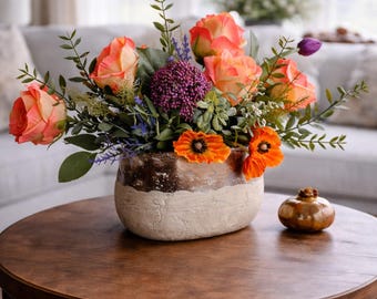 Arreglo de rosas, arreglo floral artificial estilo granja, rosas, arreglo de follaje para mesa, centro de mesa