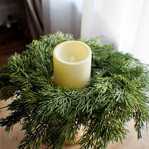 Greenery Farmhouse candle ring, farmhouse everyday decoration, small wreath,real feel pine wreath, 10/3 inches inner candle ring image 6