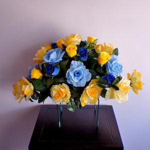Headstone Saddle, Memorial Flowers, Summer Memorial Flowers, Fall Saddle, Gravesite Spray, Memorial flowers, Tombstone flowers