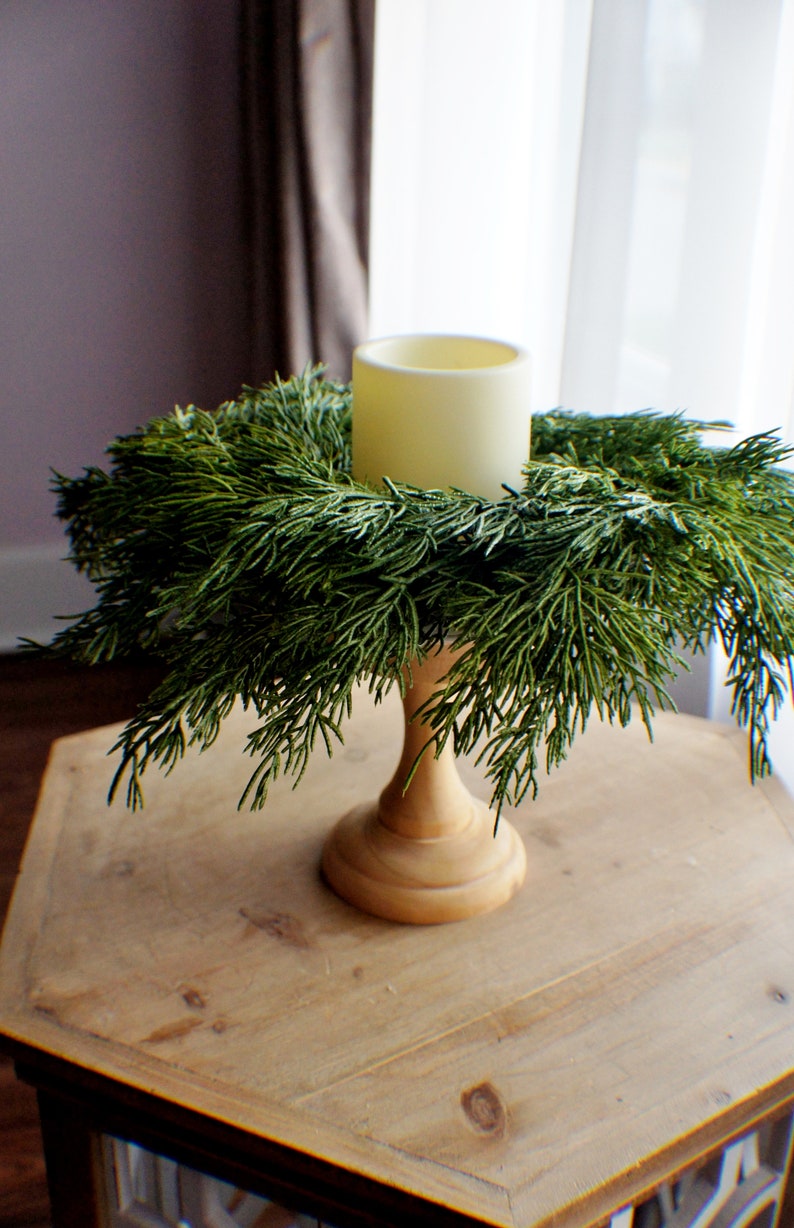 Greenery Farmhouse candle ring, farmhouse everyday decoration, small wreath,real feel pine wreath, 10/3 inches inner candle ring image 4