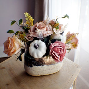 Silk flower arrangement, Pumpkin Arrangement, Fall Floral, Thanksgiving Centerpiece Fall Centerpiece, Kitchen Decor, Bedroom Decor Farmhouse