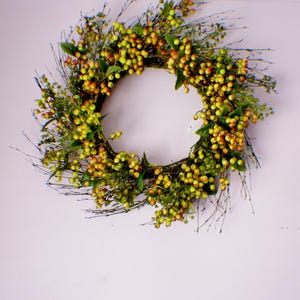 Groene bosbessenkrans, grote krans, het hele jaar door krans, lentekrans zomerkrans, deurkrans, boerderijinrichting, boerderijkrans