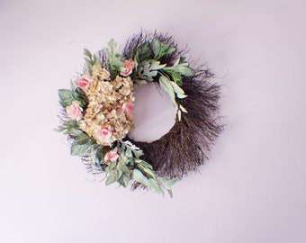 RTS Front Door Wreaths, Wreath for Front Door, Roses Wreath,  Cream Pink Wreath, Hydrangea Wreath, Winter Wreath, Fall Wreath, Thanksgiving