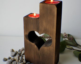 Wood Candle Holder, Rustic Tealight Holder Farmhouse Decor Reclaimed Wooden Tealight Holder, Rustic Home Decor, Heart Candle, Wedding candle