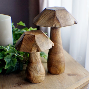 Wooden mushroom decoration, Set of 2, Toadstool, Handcarved mushrooms, Farmhouse decor, Woodland Decor, terrace, garden decor